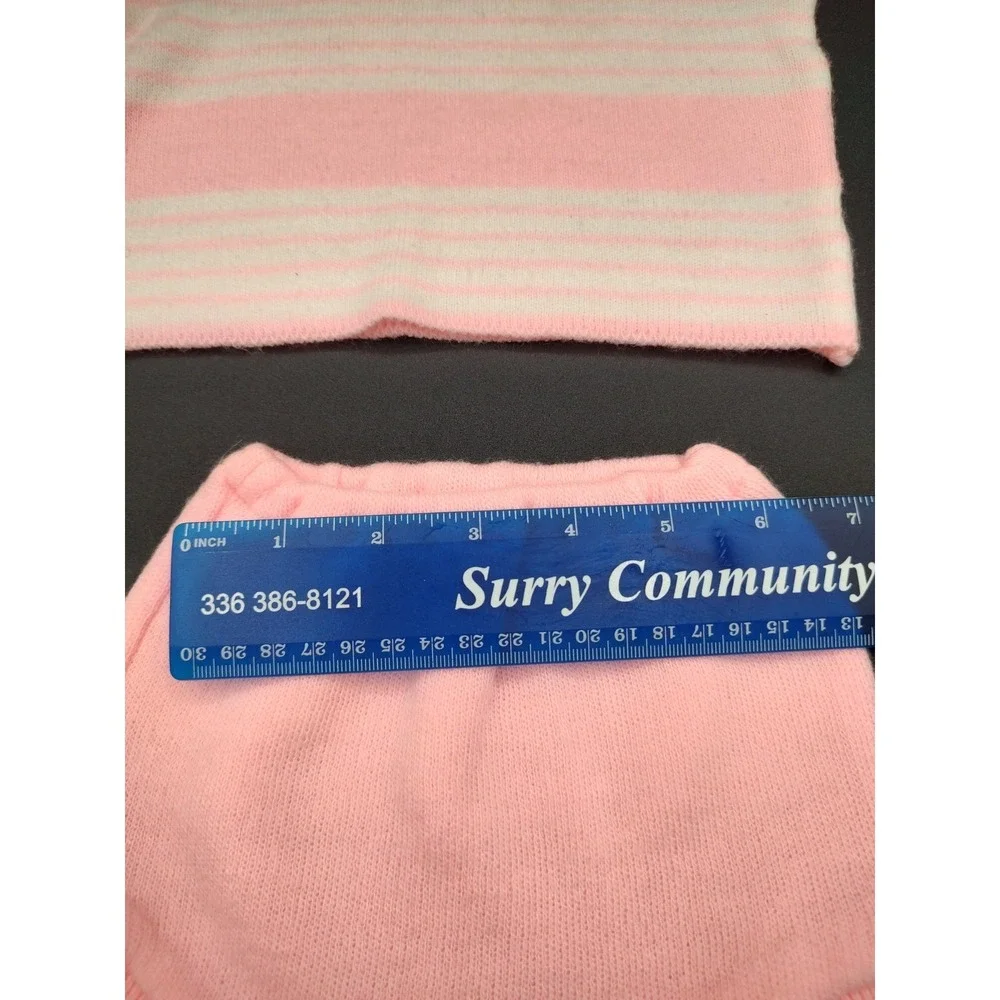 Vintage Novelty Knit Pink White Striped Bunny‎ Applique Sweater Bloomer Set 0-3M